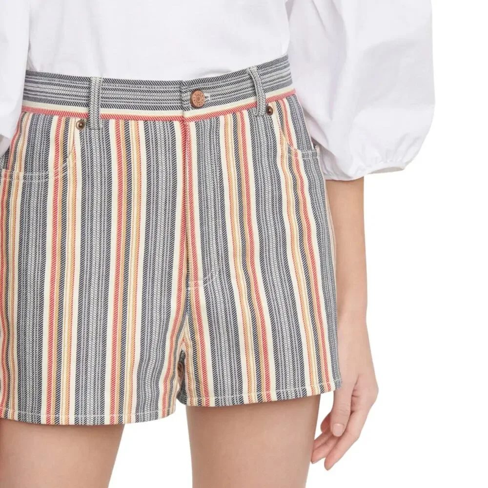 See By Chloe Jacquard Stripe Cotton Denim Shorts EU 40 Boho Retro Festival Indie - Picture 9 of 16